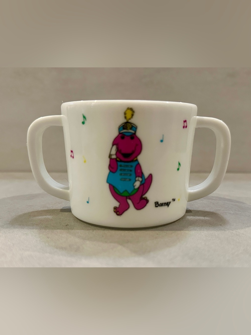 Vintage Barney the Purple Dinosaur Double Handle Cup 1992 The Lyons Club